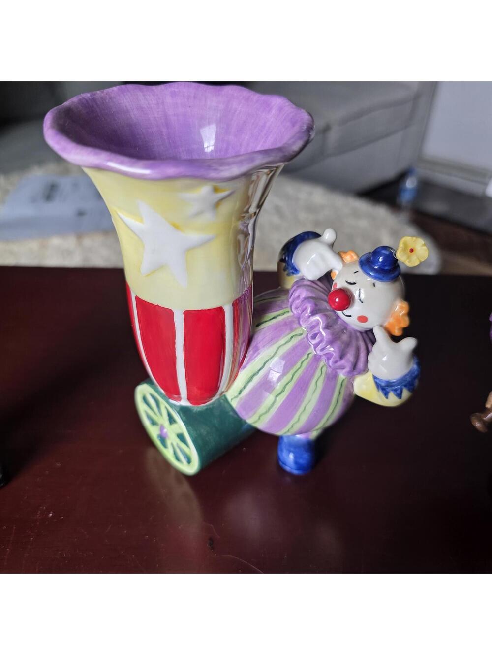 Kitschcore Vintage Clown Vase Circus Cart Whimsycore Color Porcelain Collectible